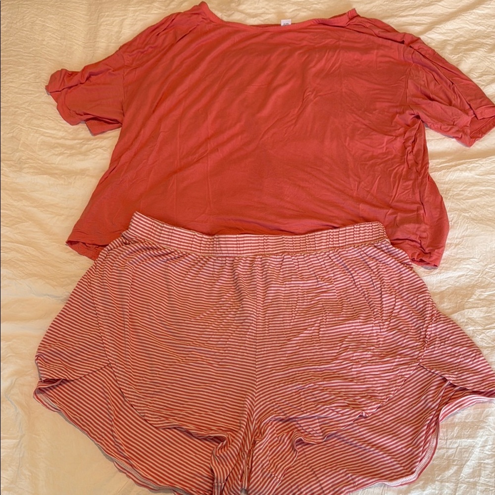 Old Navy Coral Top with Striped Shorts